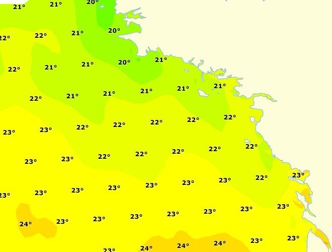 Temp&eacute;rature &agrave; la surface de l'eau le 09/08/2026 18:00